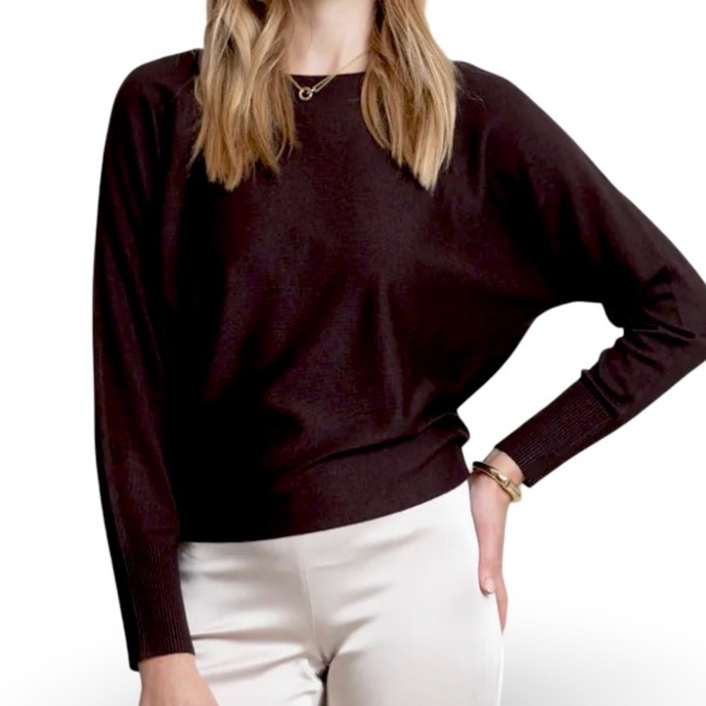 Cyrus Black Textured Knit Round Crew Neck Bat Sleeve Sweater Size Small